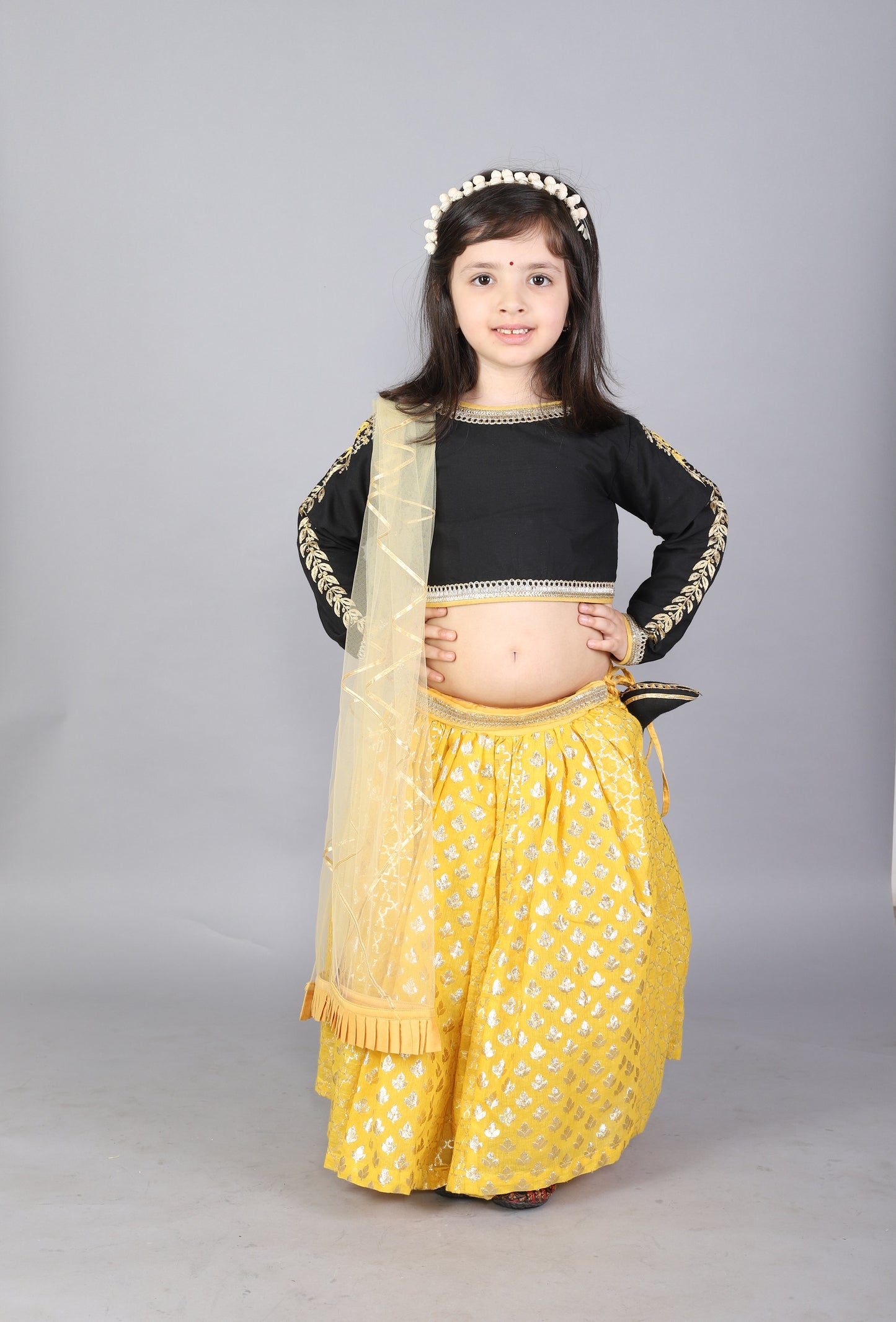 Black emb Blouse with Cotton Zari Lehnga