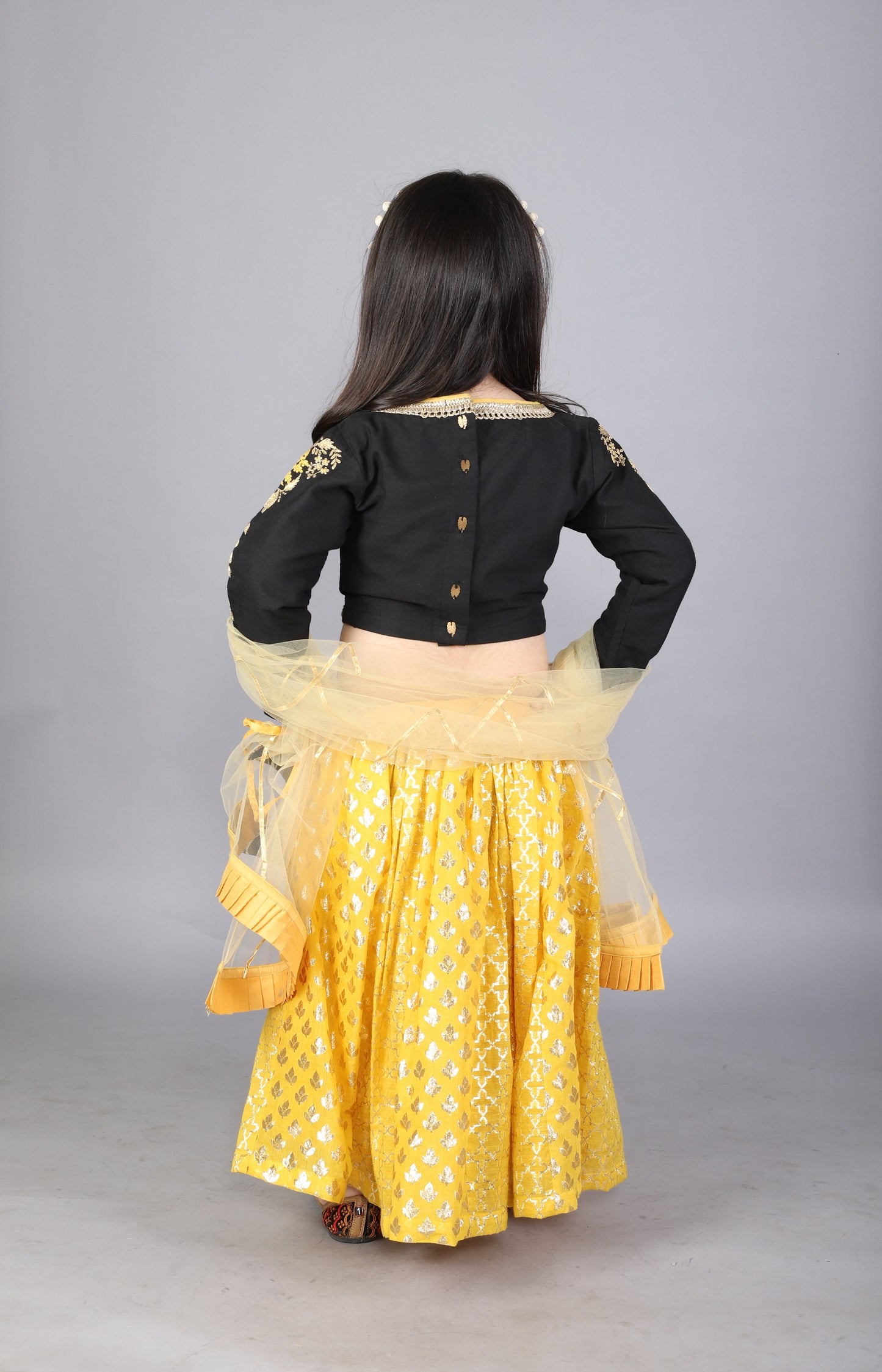 Black emb Blouse with Cotton Zari Lehnga