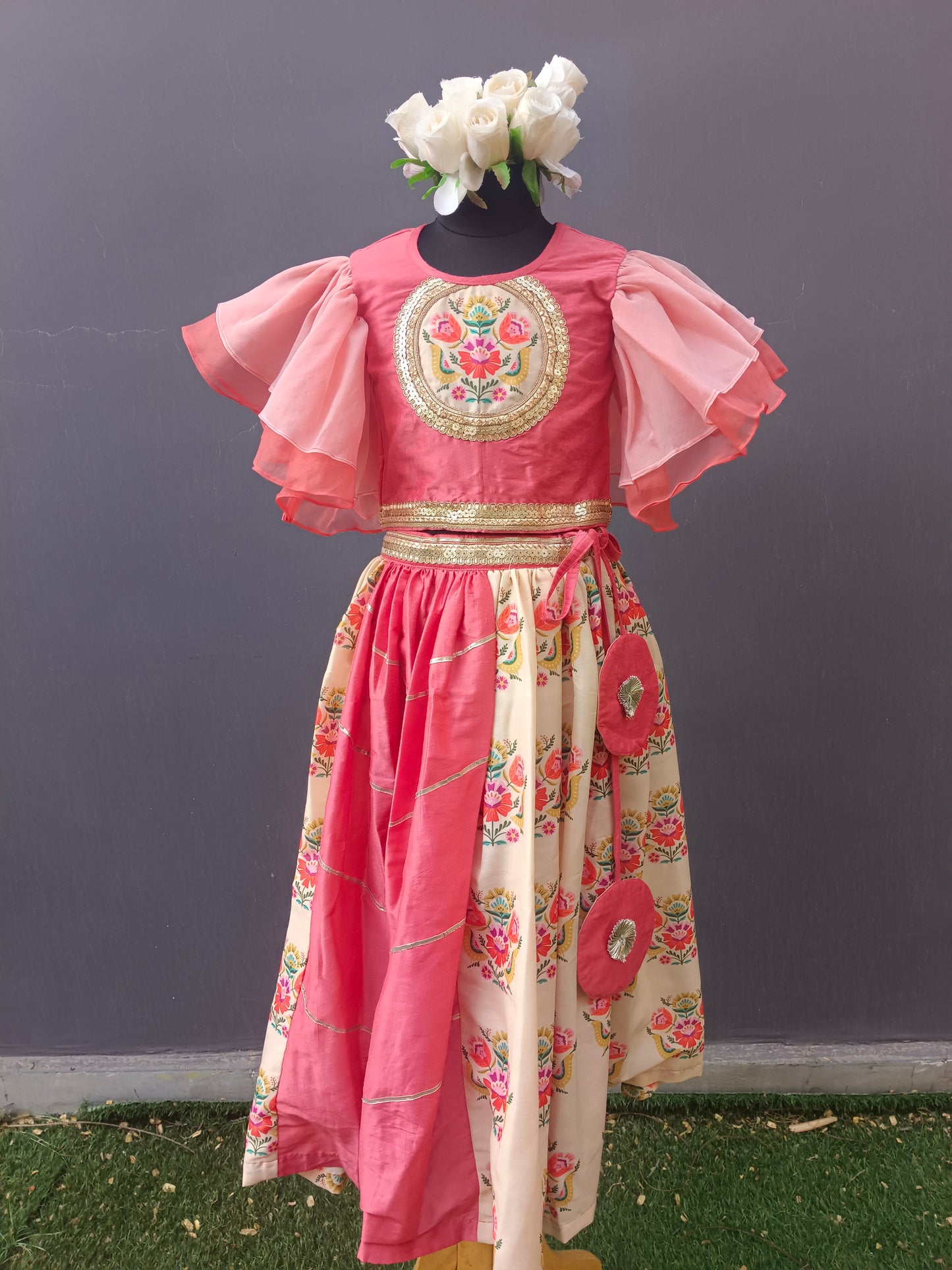 Coral Big Boota blouse Lehnga  set