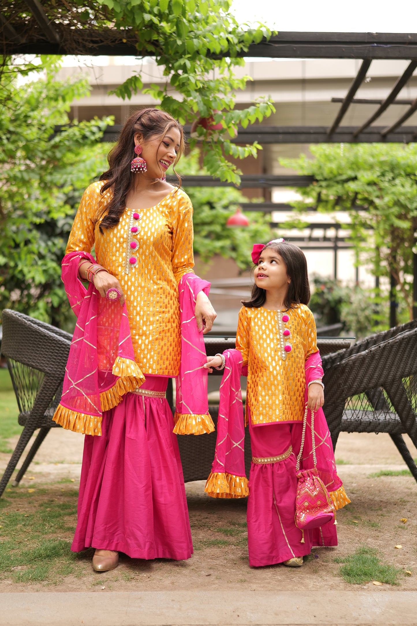 Yellow and Pink Festive Kurta Sharara set