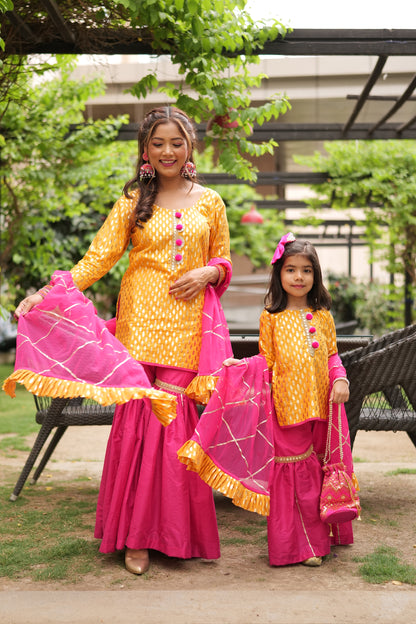 Yellow and Pink Festive Kurta Sharara set