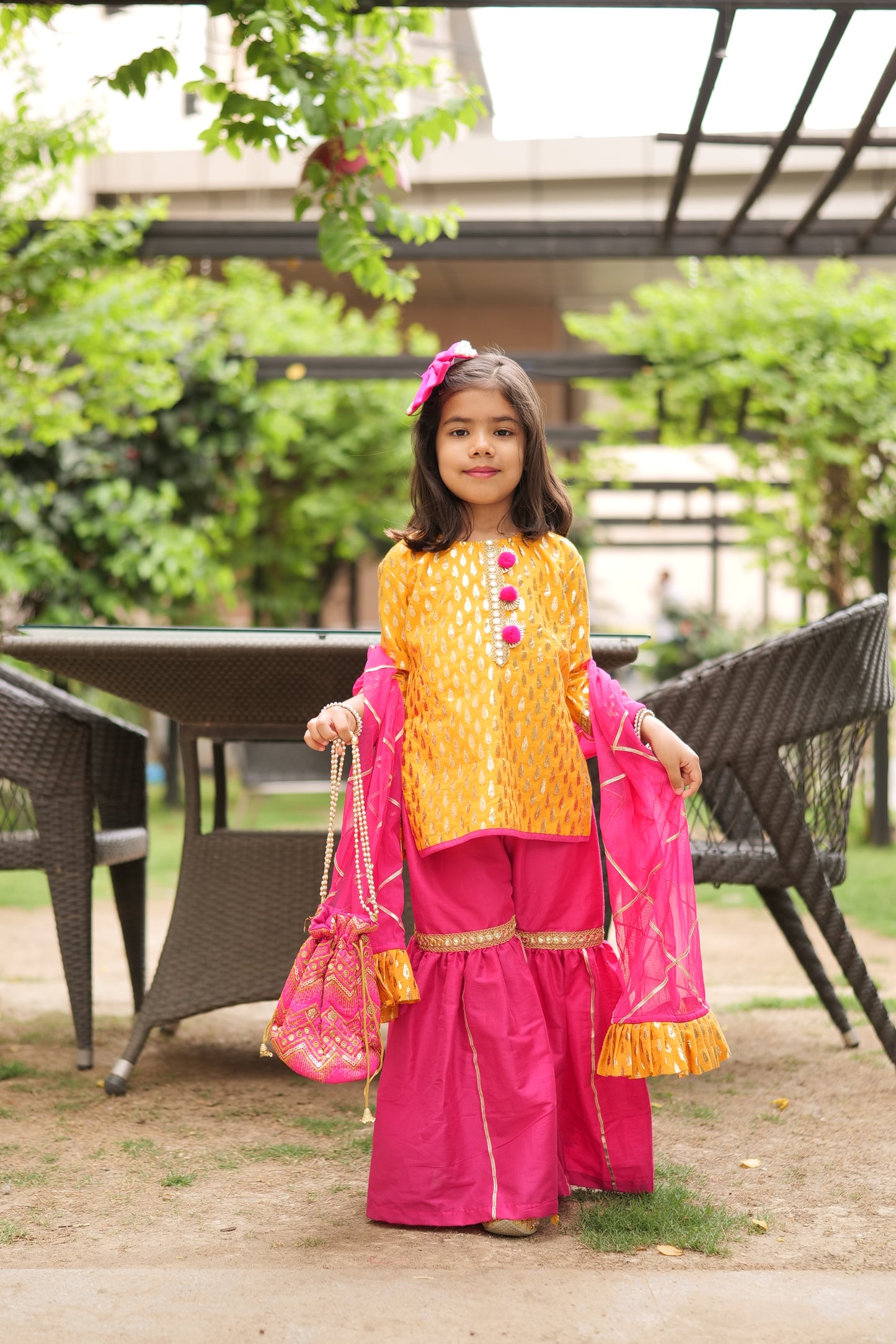 Yellow and Pink Festive Kurta Sharara set