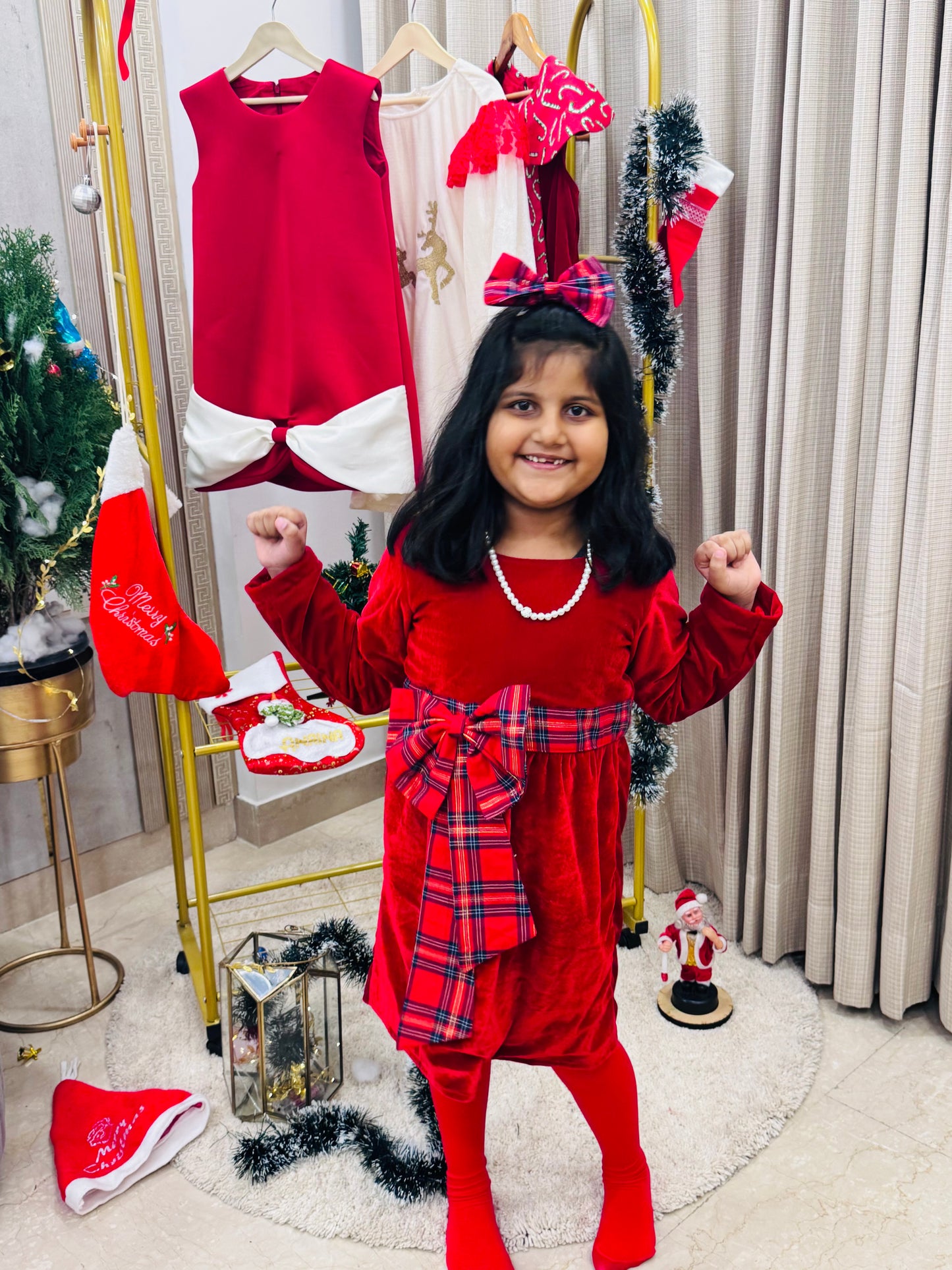 Red Bow Velvet Dress