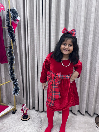 Red Bow Velvet Dress