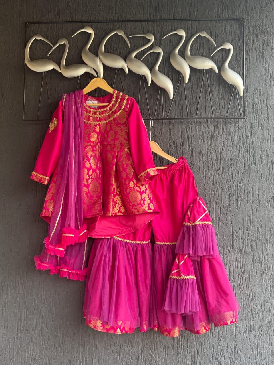 pink Brocade sharara set with