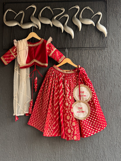 Red Chanderi attcahed dupatta lehnga set