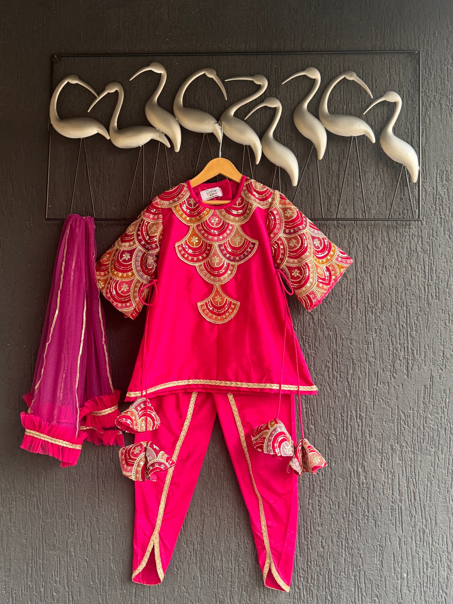 Embroidered pink Kurti And Tulip Dhoti With Net Dupatta