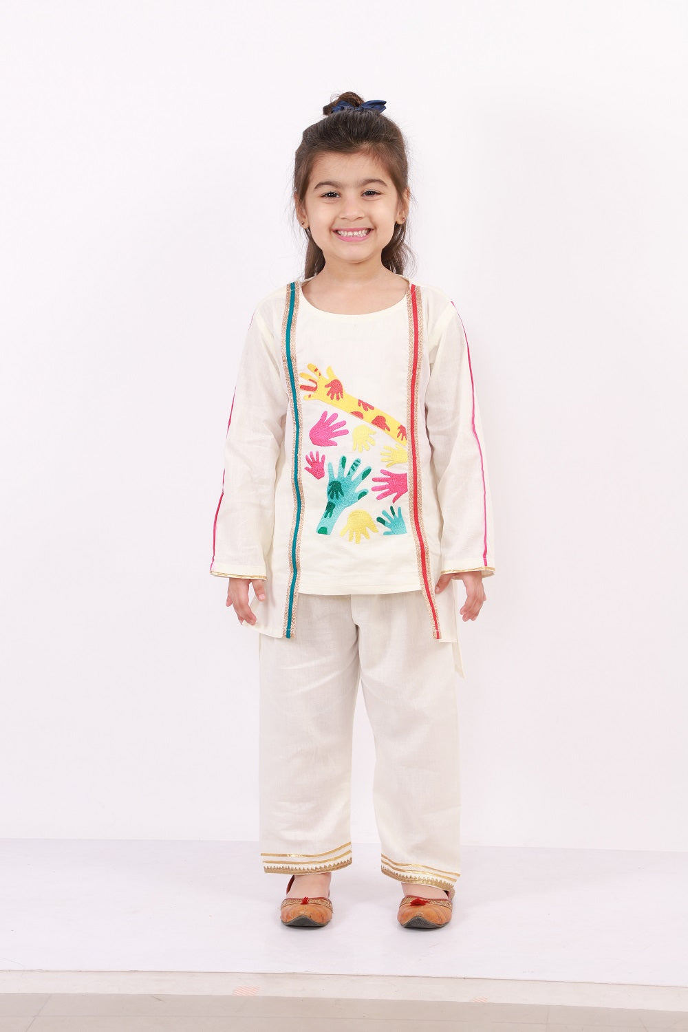 Colorful Holi Hands Embroidered Kurta Pyjama