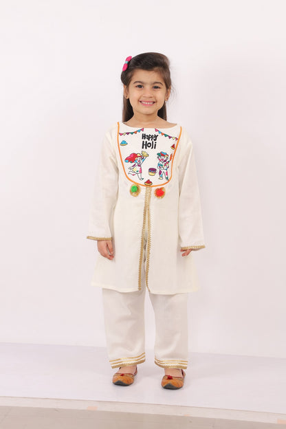 Happy Holi Yoke Embroidered Kurta Pyjama