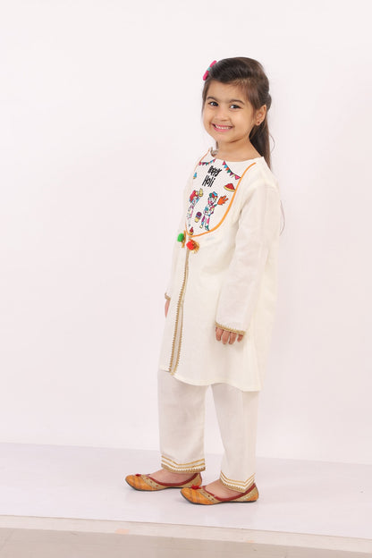 Happy Holi Yoke Embroidered Kurta Pyjama