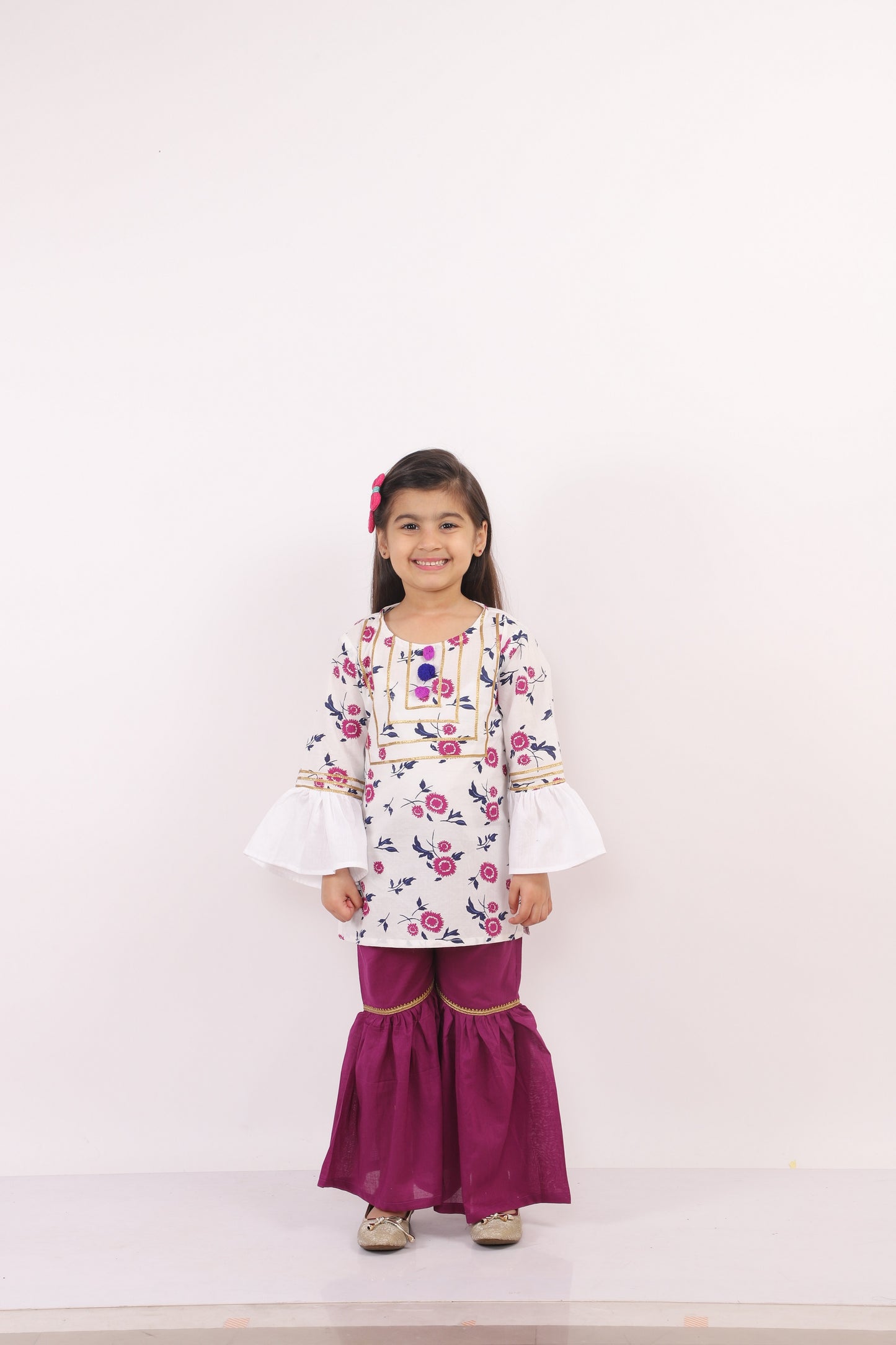 White Printed Kurta with Sharara