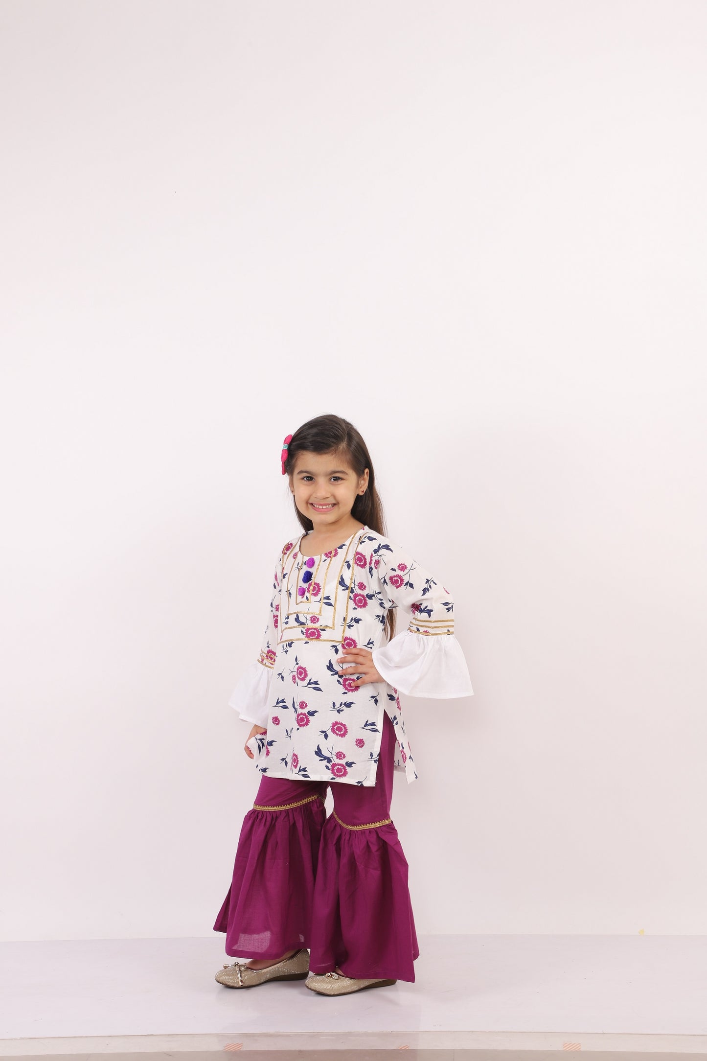 White Printed Kurta with Sharara