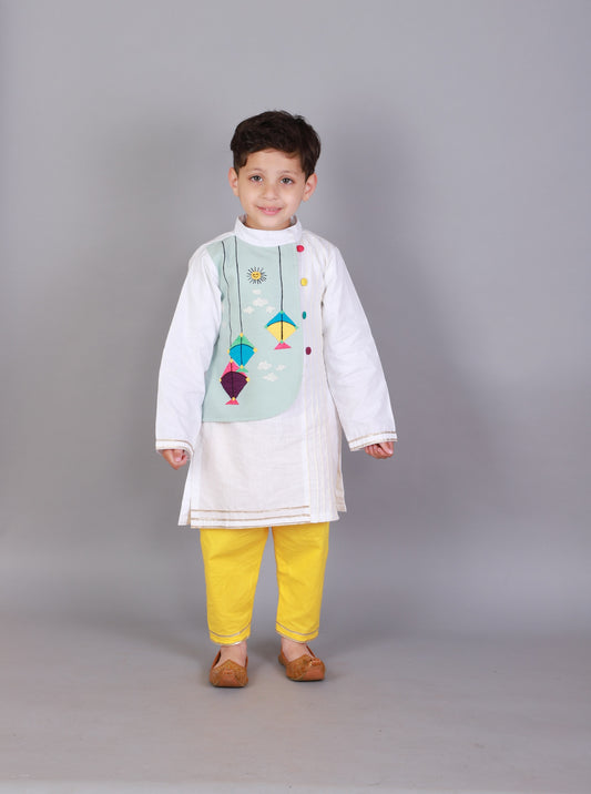 Kite embroidered White Blue  Kurta Pyjama set