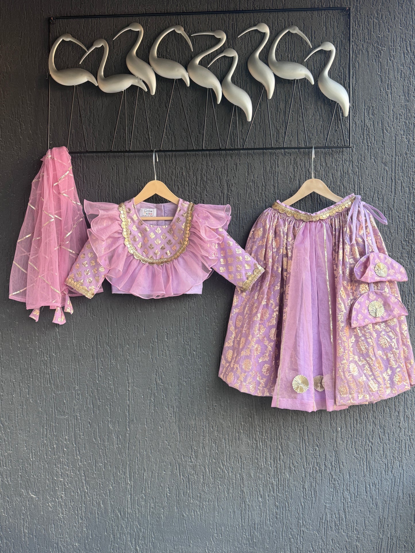 Lavendar  organza frilly  chanderi lehnga set and duppata