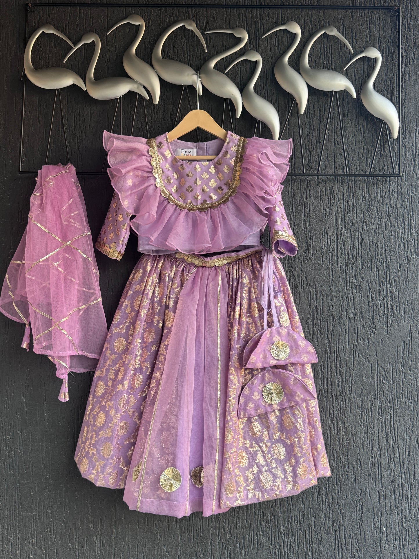 Lavendar  organza frilly  chanderi lehnga set and duppata