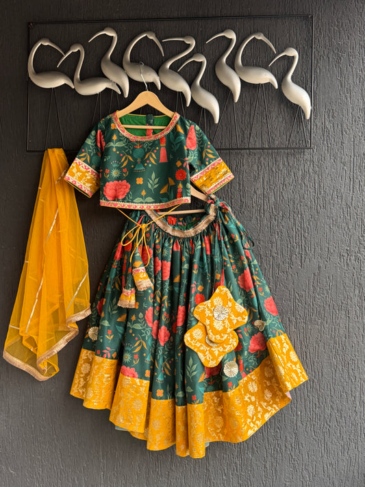 Green Mughal print lehnga set