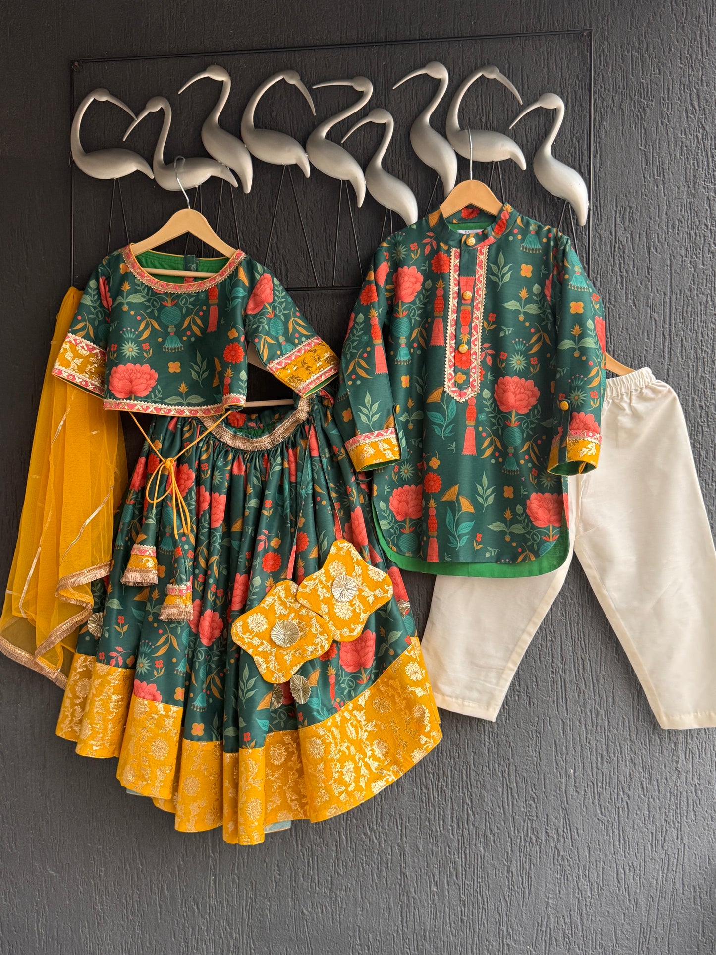 Green Mughal print lehnga set