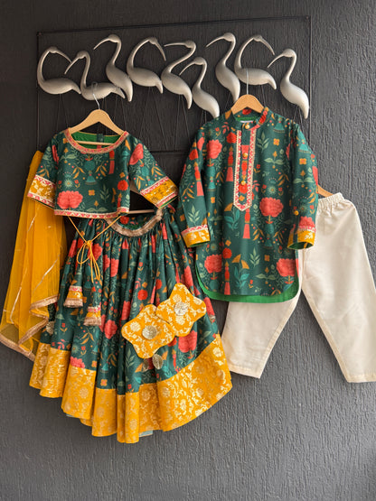 Green Mughal print lehnga set