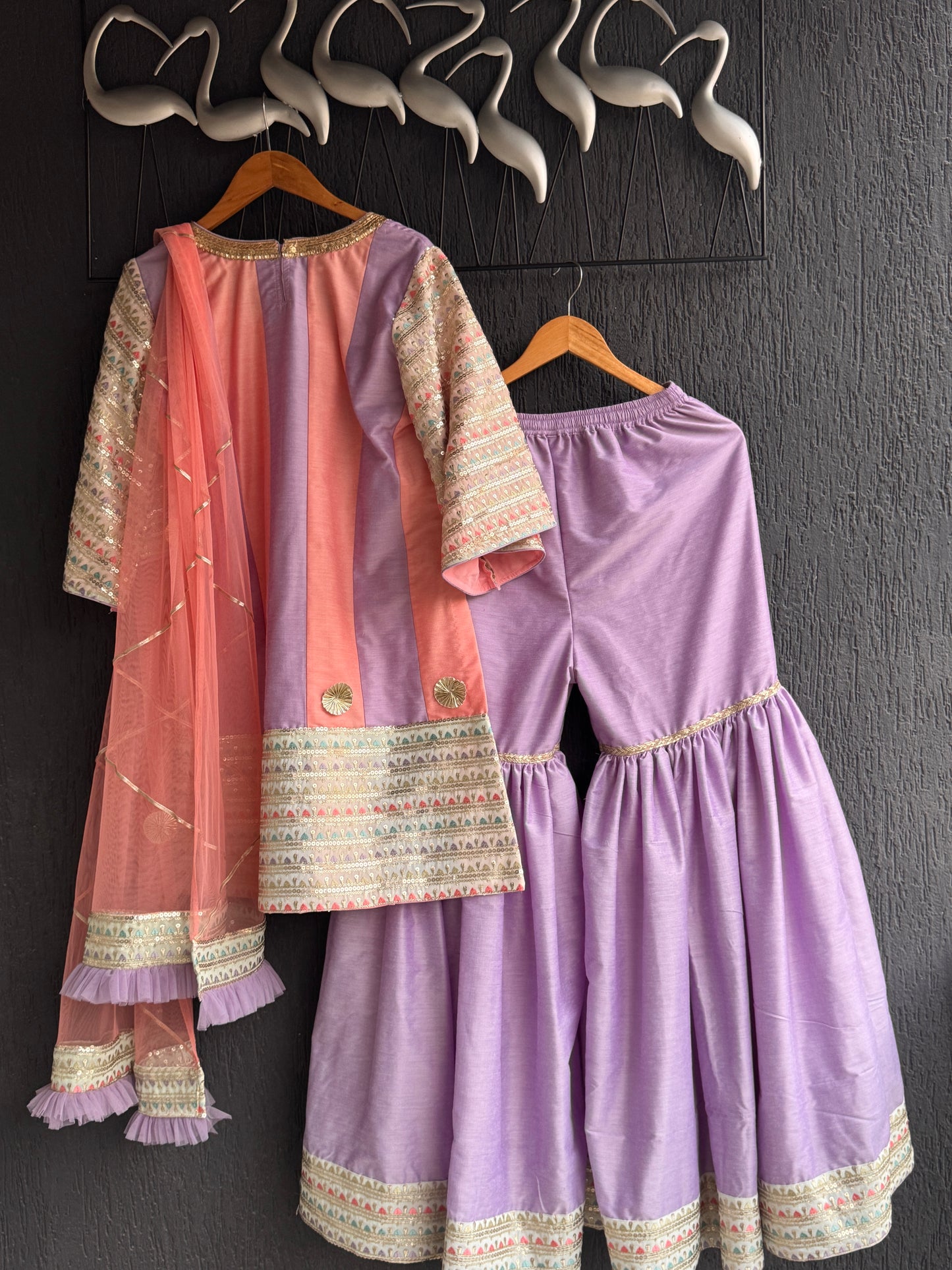 Peach and purple embroidery   sharara set