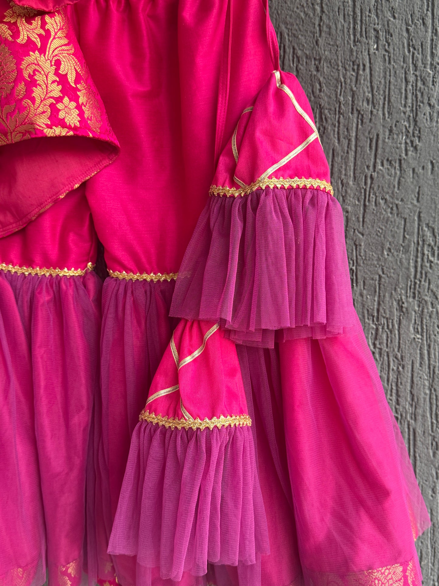 pink Brocade sharara set with