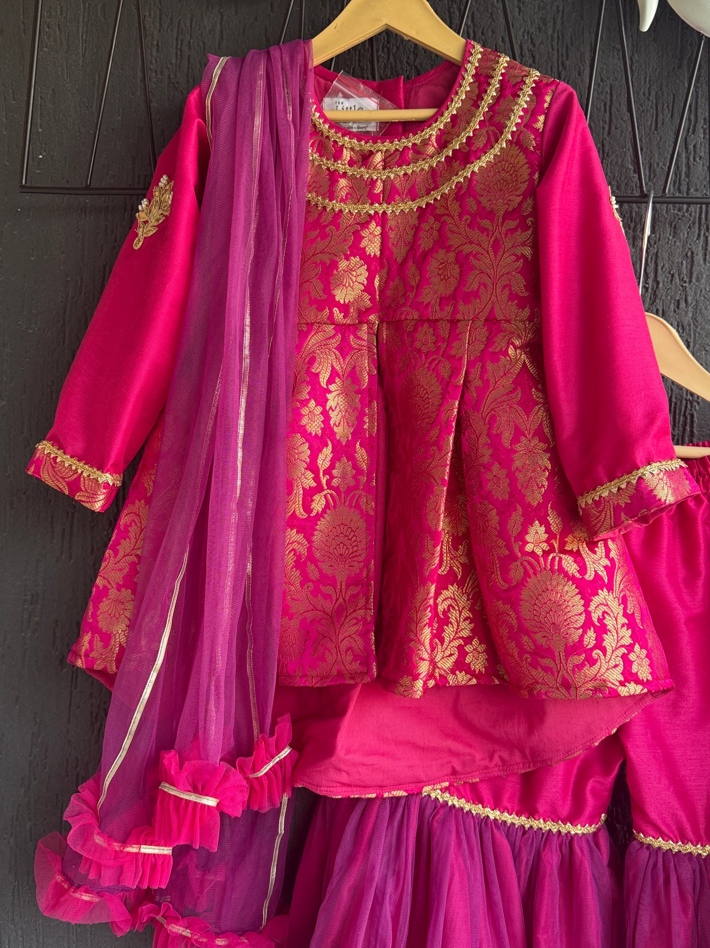 pink Brocade sharara set with