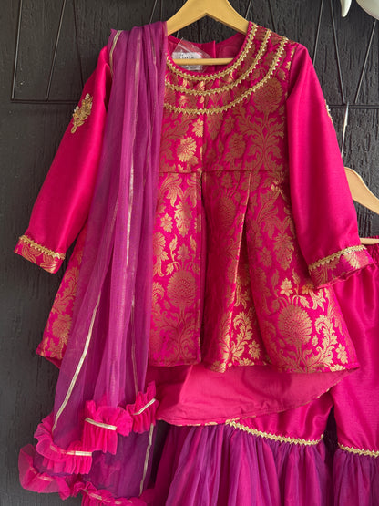 pink Brocade sharara set with