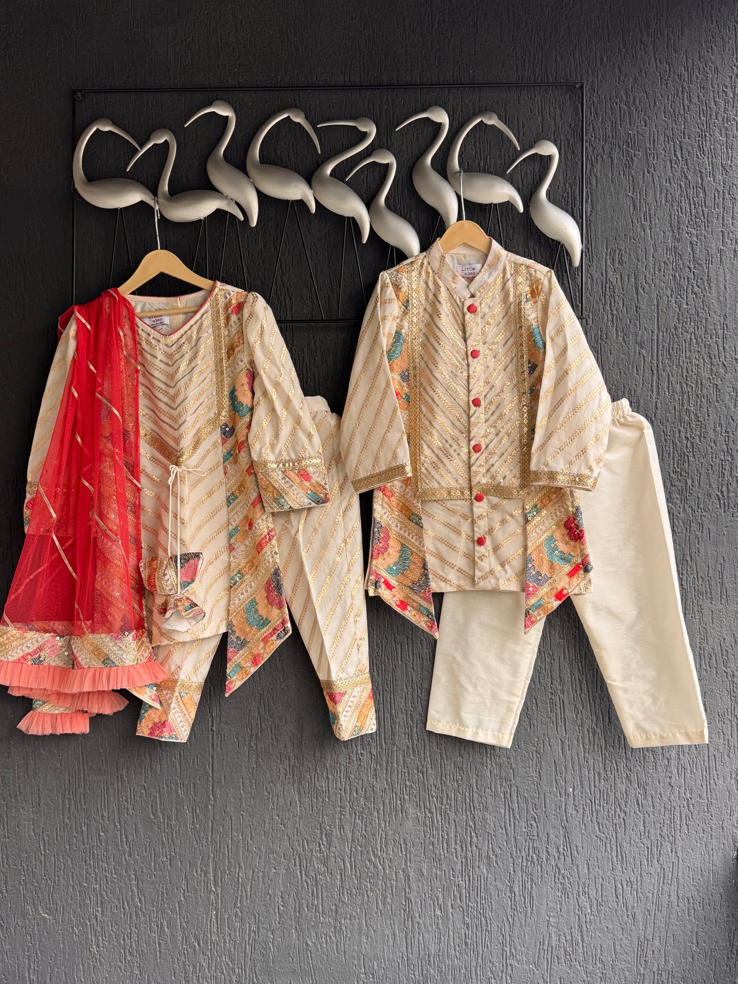 Off White assymetric Embroidery kurta set