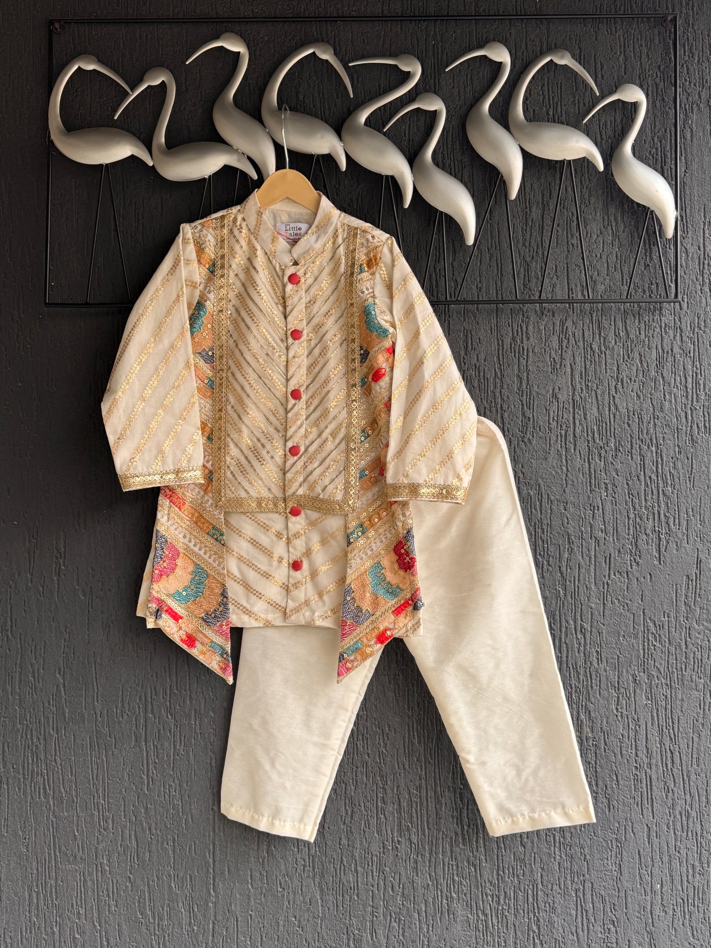 Off White assymetric Embroidery kurta set