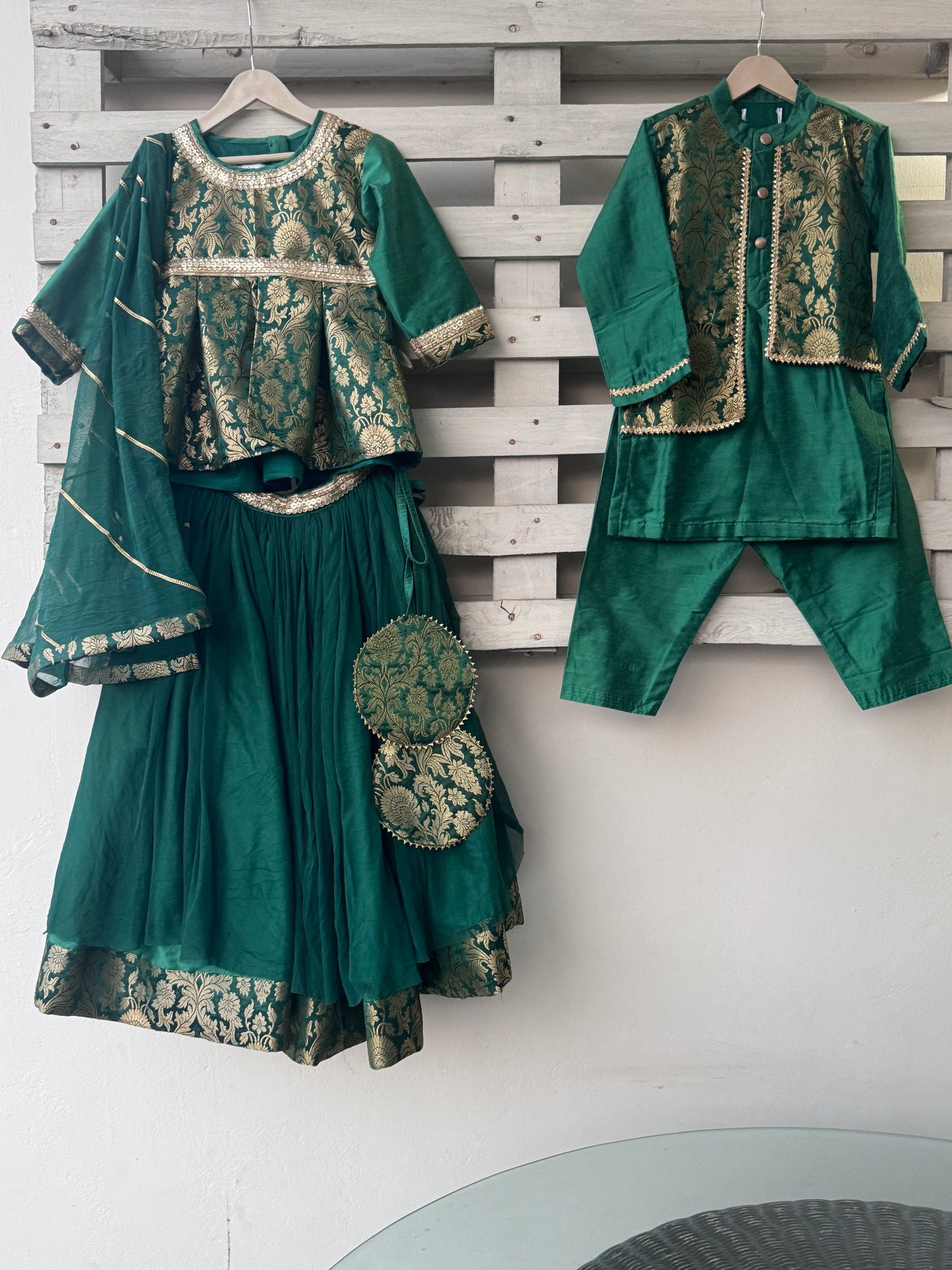 Green Brocade lhengha  set with  dupatta set