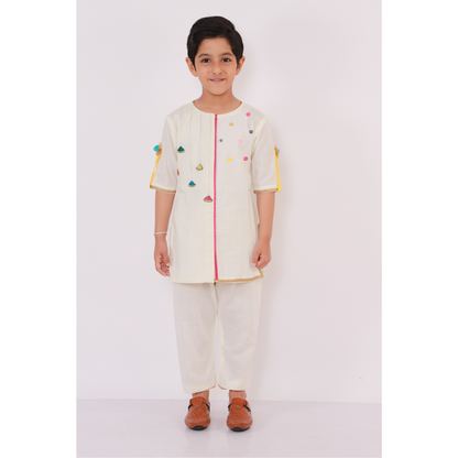 Off white Gulal Holi Embroidered  Kurta Pyjama set