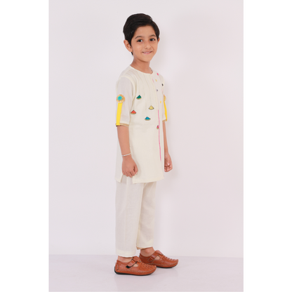 Off white Gulal Holi Embroidered  Kurta Pyjama set