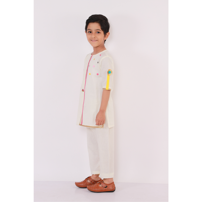 Off white Gulal Holi Embroidered  Kurta Pyjama set