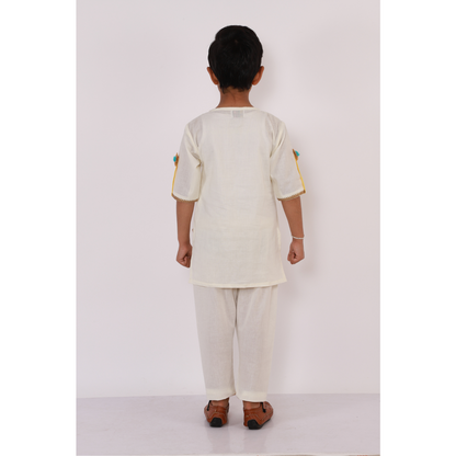 Off white Gulal Holi Embroidered  Kurta Pyjama set