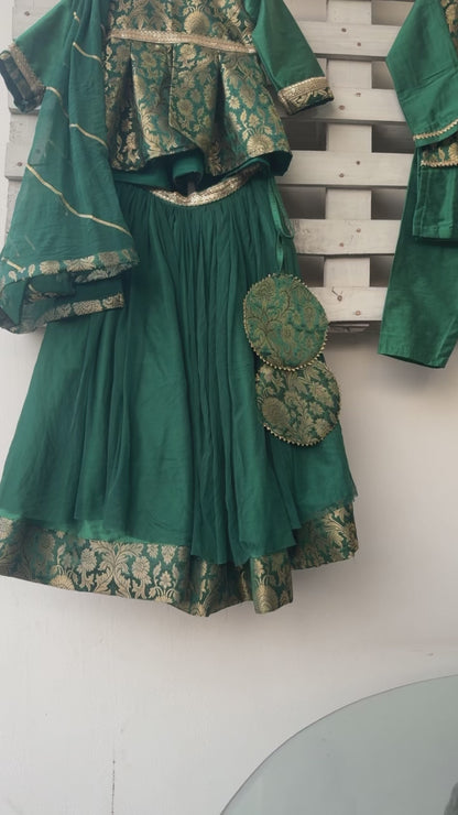 Green Brocade lhengha  set with  dupatta set