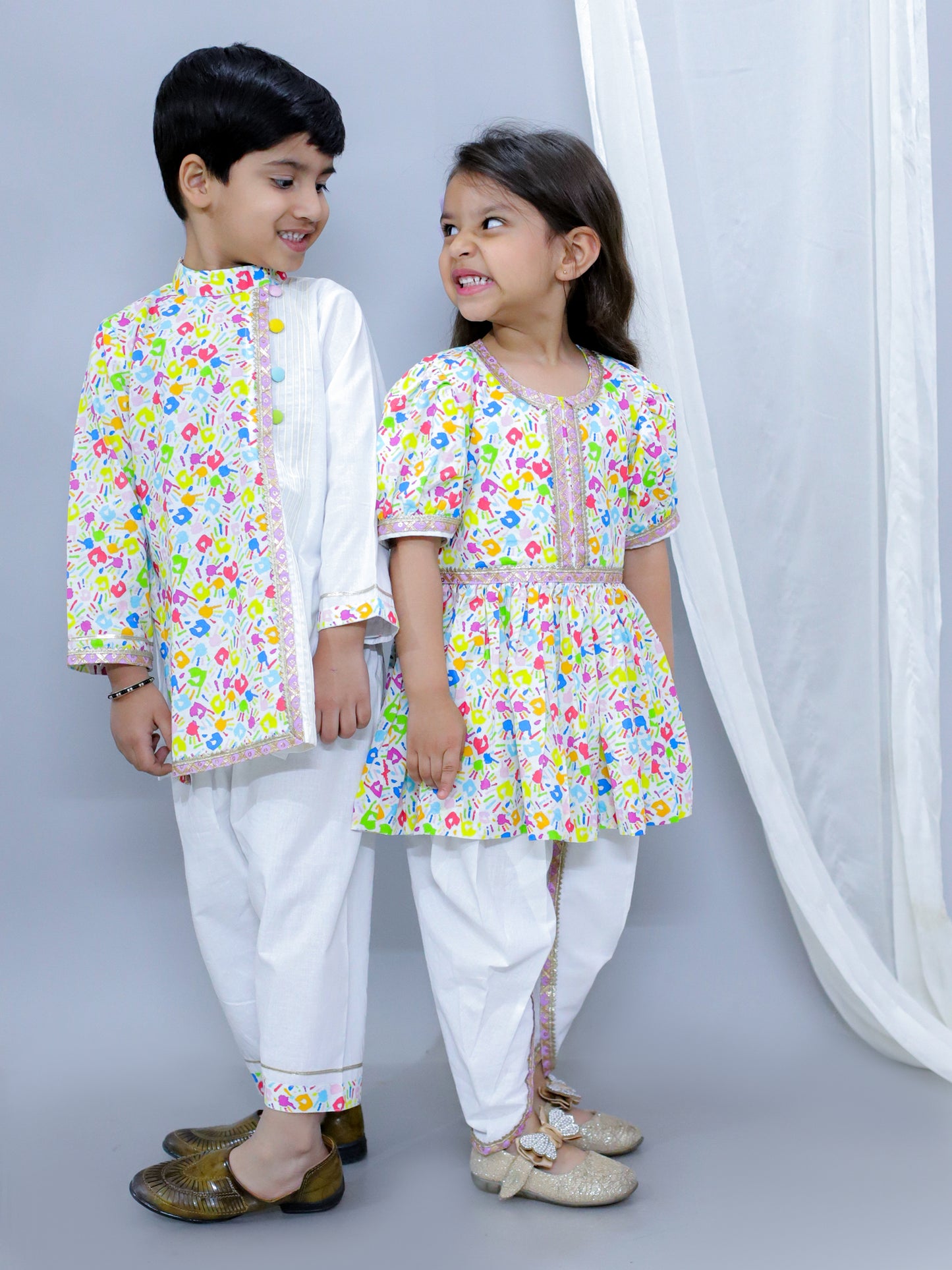 Multicolor Hands Holi Kurta Pyjama set