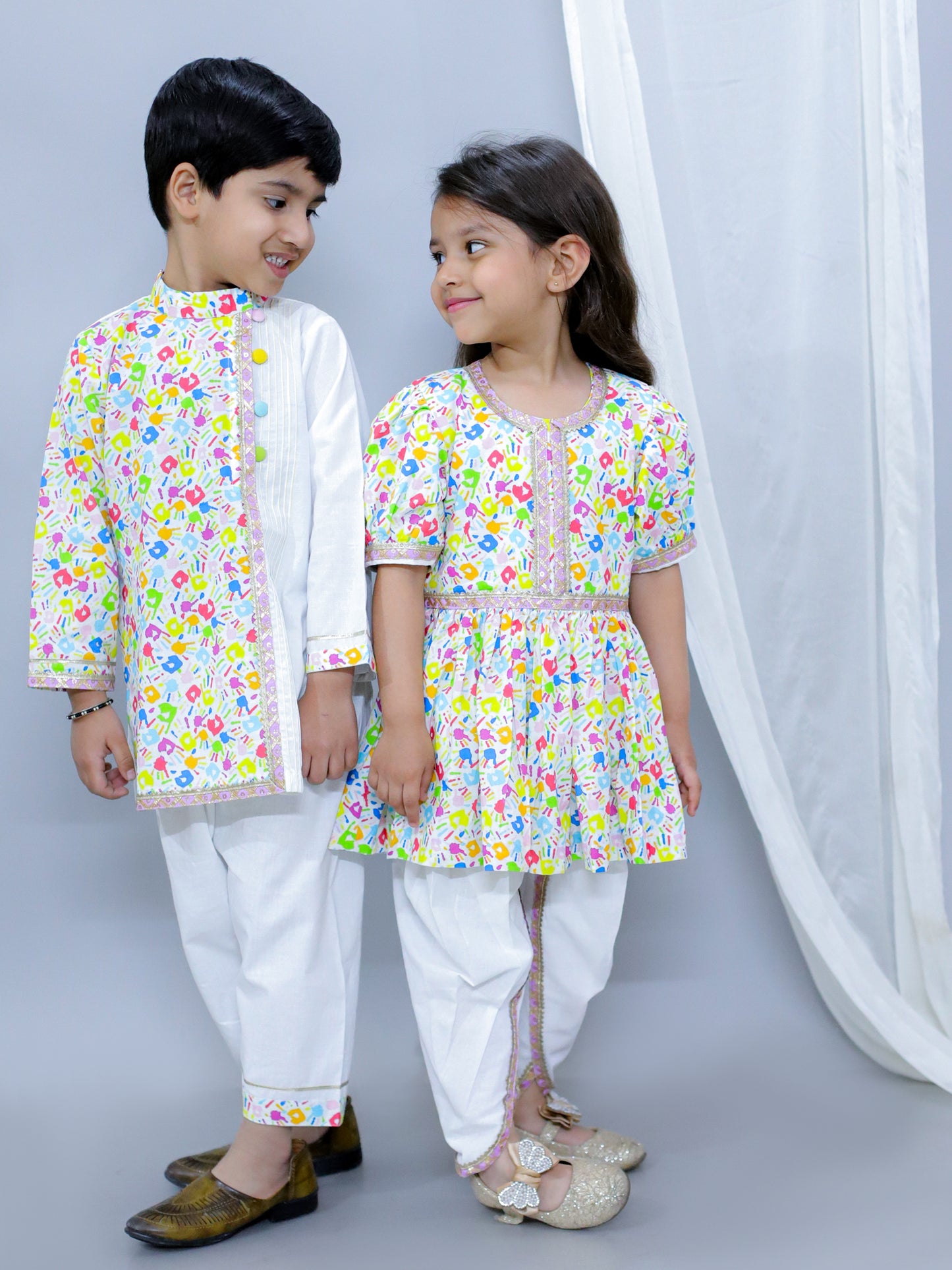 Multicolor Hands Holi Kurta Pyjama set