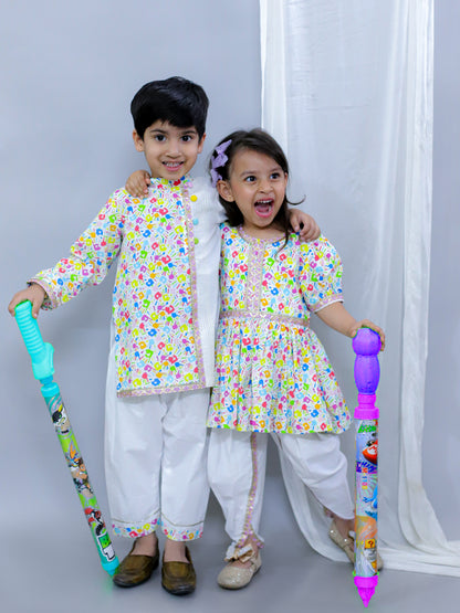 Multicolor Hands Holi Kurta Pyjama set