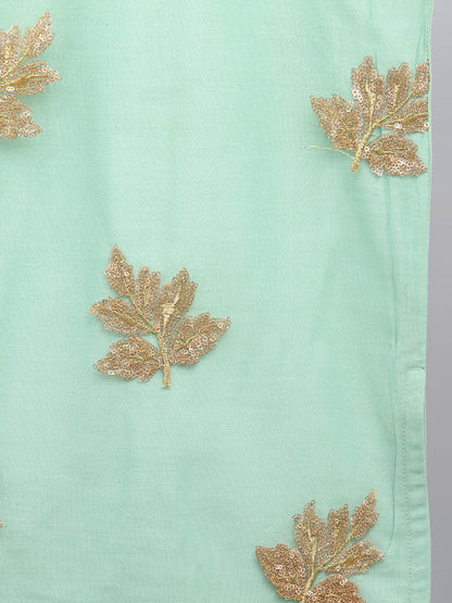 Leaf Embroidered kurta pants with embroidered net dupatta