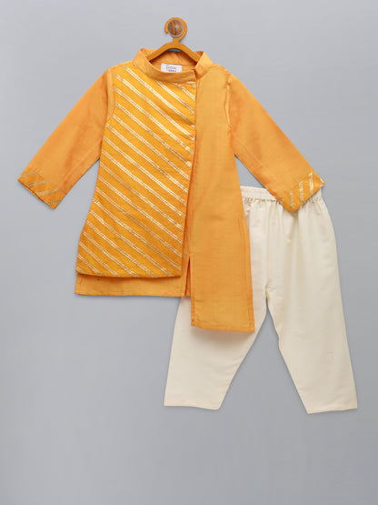 Orange Assymetric zari attached Kurta Pyjama set