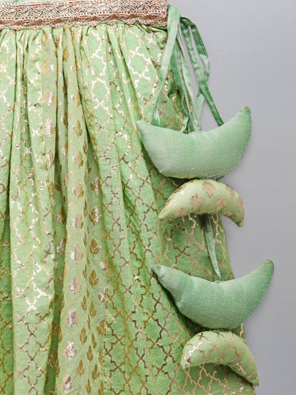 Lime Green  Organza Ruffled blouse with Cotton Zari Lehnga