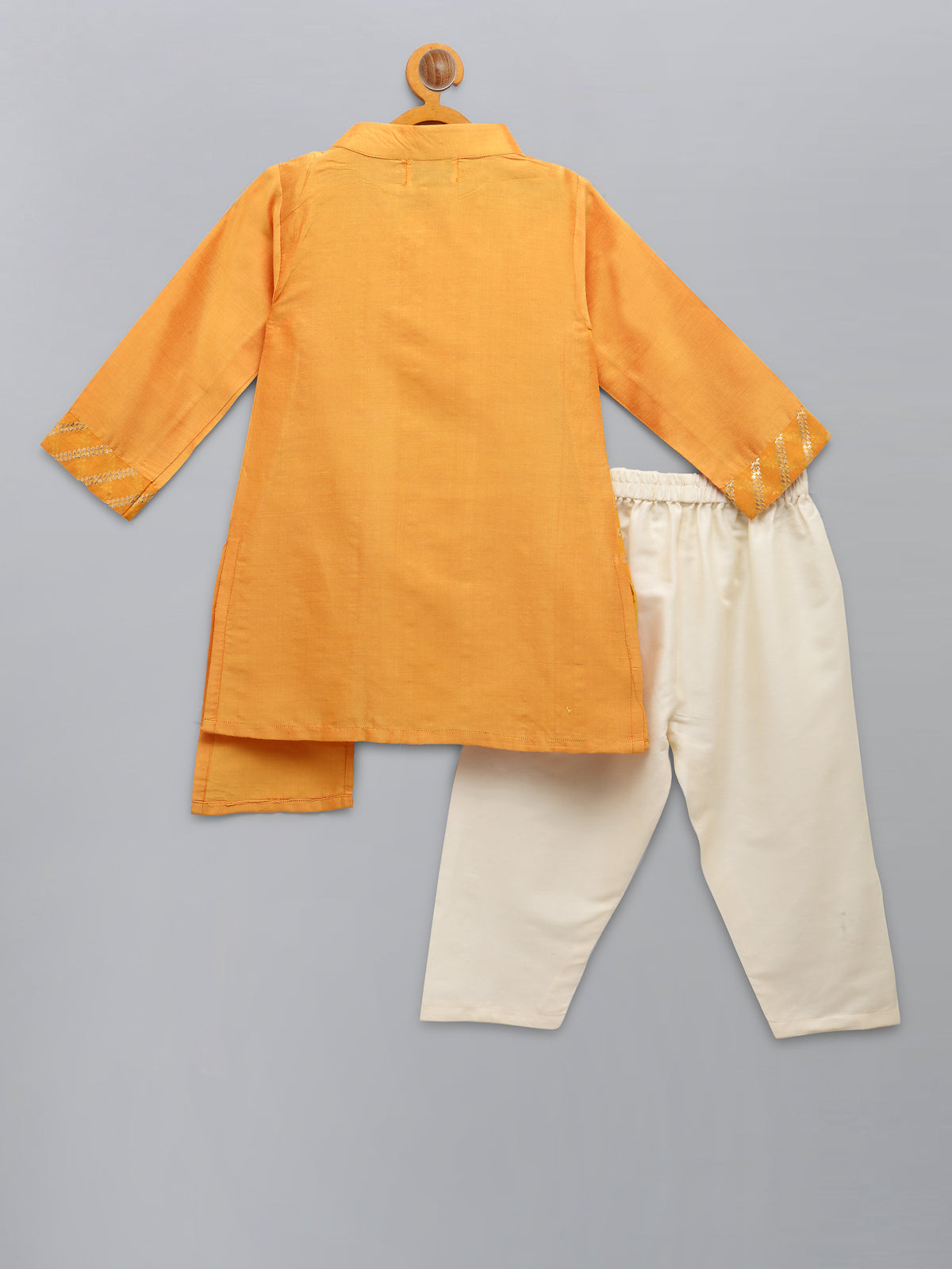 Orange Assymetric zari attached Kurta Pyjama set