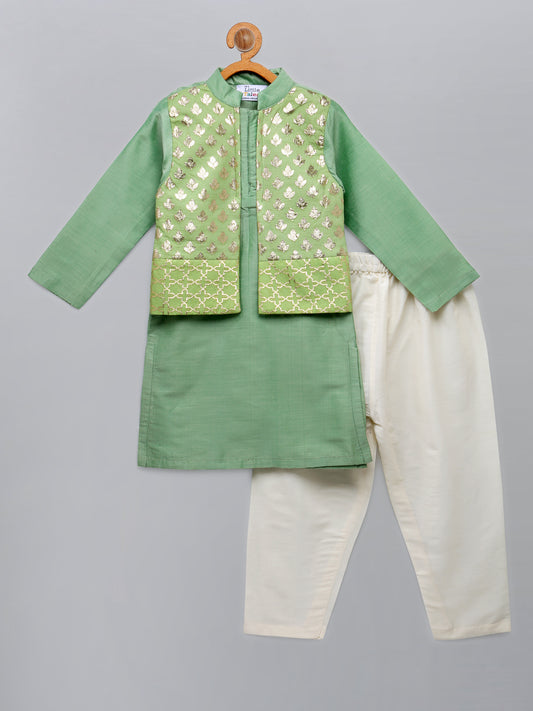 Pastel Green  kurta with Attached Jacket and Pyjama