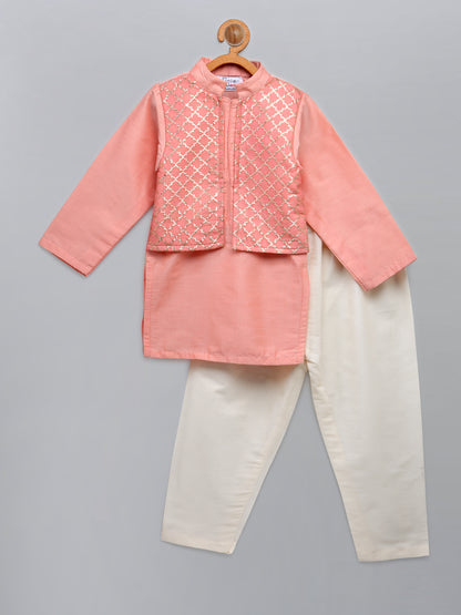 Patel Peach  kurta with Attached Jacket and Pyjama