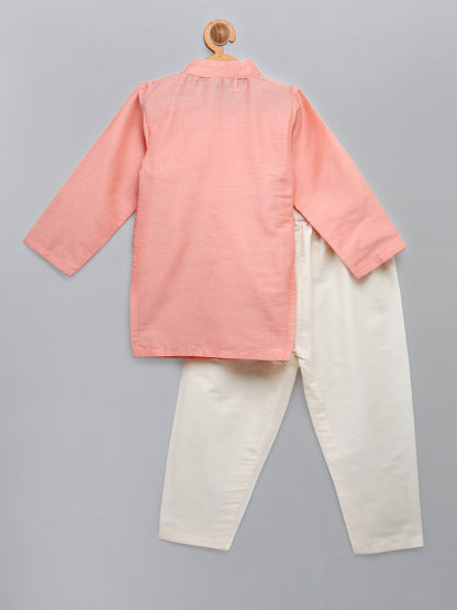 Patel Peach  kurta with Attached Jacket and Pyjama