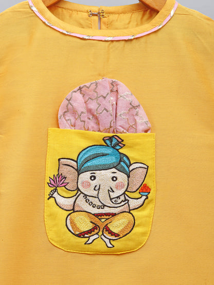 Ganpati Embroidered assymetric Kurta Dhoti