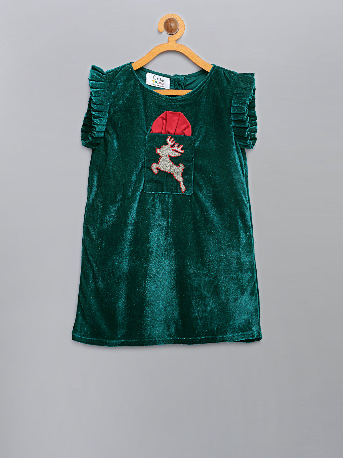 Green Velvet Christmas Reindeer  Dress