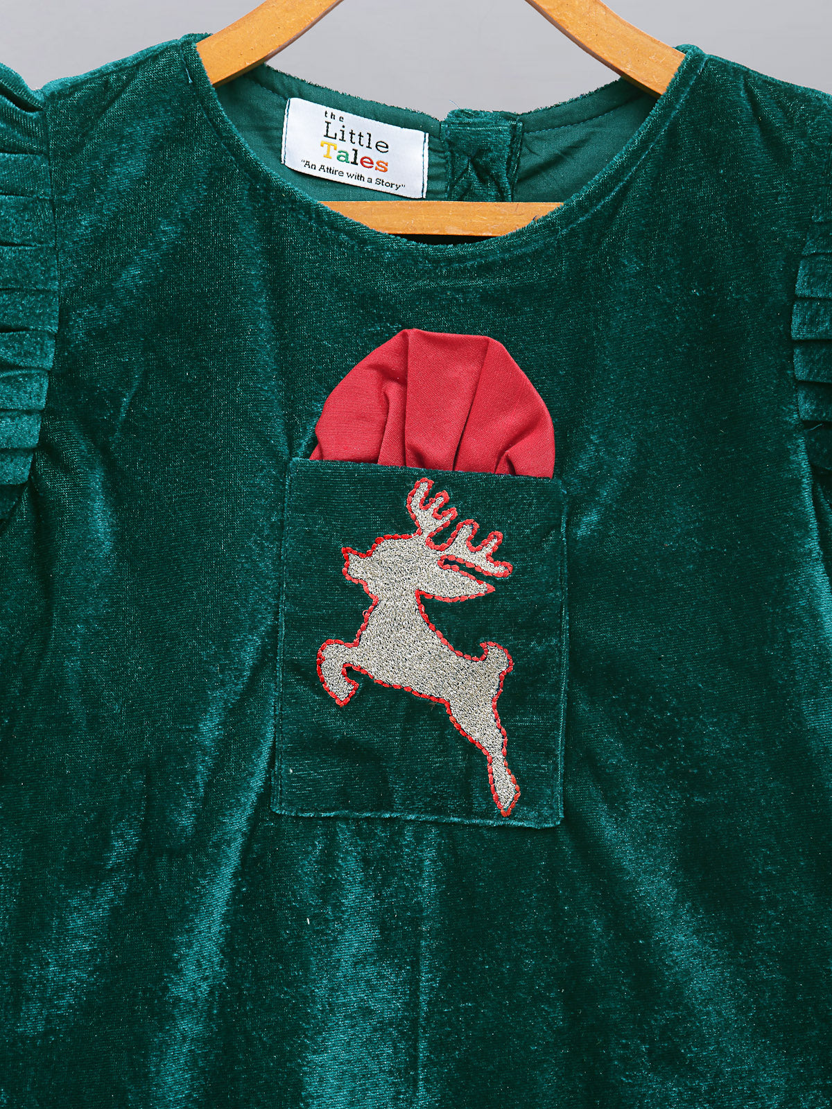 Green Velvet Christmas Reindeer  Dress