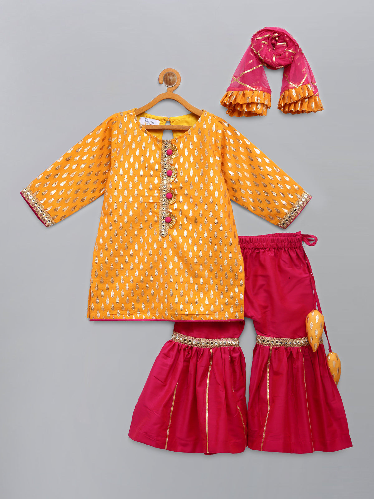 Yellow and Pink Festive Kurta Sharara set