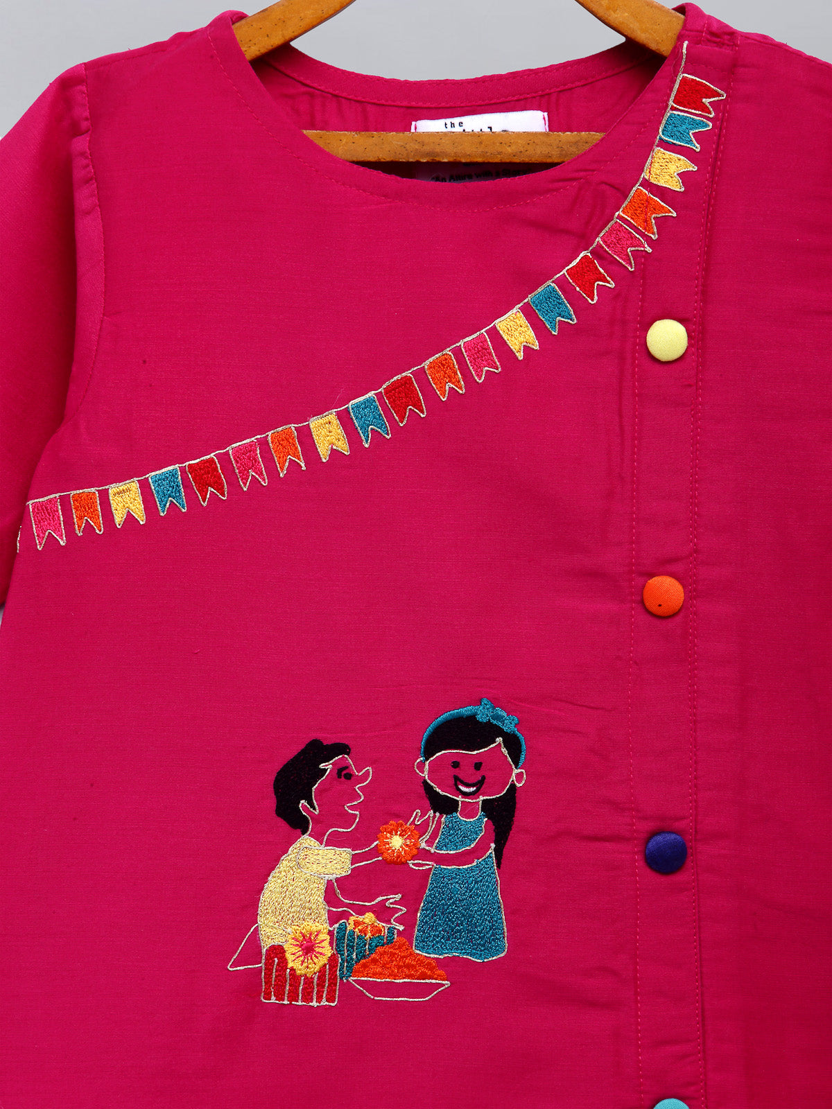 Brother Sister Embroidered Pink Kurta Pyjama set