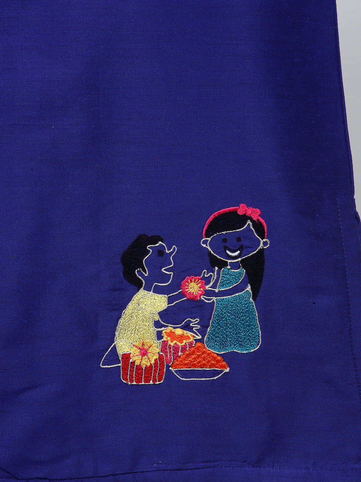 Brother Sister Embroidered Blue Kurta Pyjama set